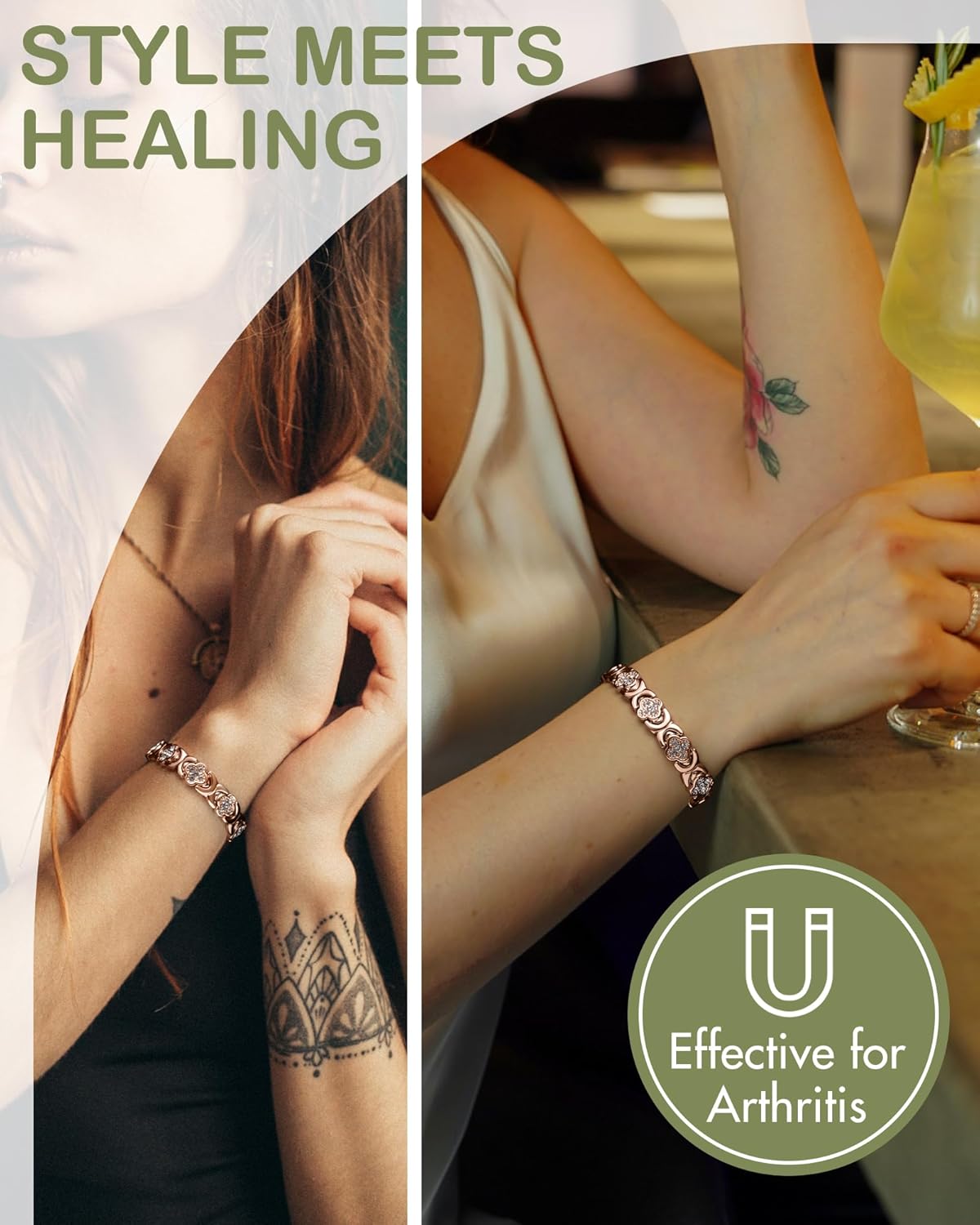 Pure Copper Bracelet for Women, Super Strong Magnetic Therapy Pain Relief Bracelet with 3800 Gauss Magnets and Sparkling Cubic Zirconia, Adjustable, Infinity Clover Jewelry