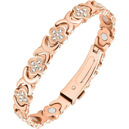 Pure Copper Bracelet for Women, Super Strong Magnetic Therapy Pain Relief Bracelet with 3800 Gauss Magnets and Sparkling Cubic Zirconia, Adjustable, Infinity Clover Jewelry